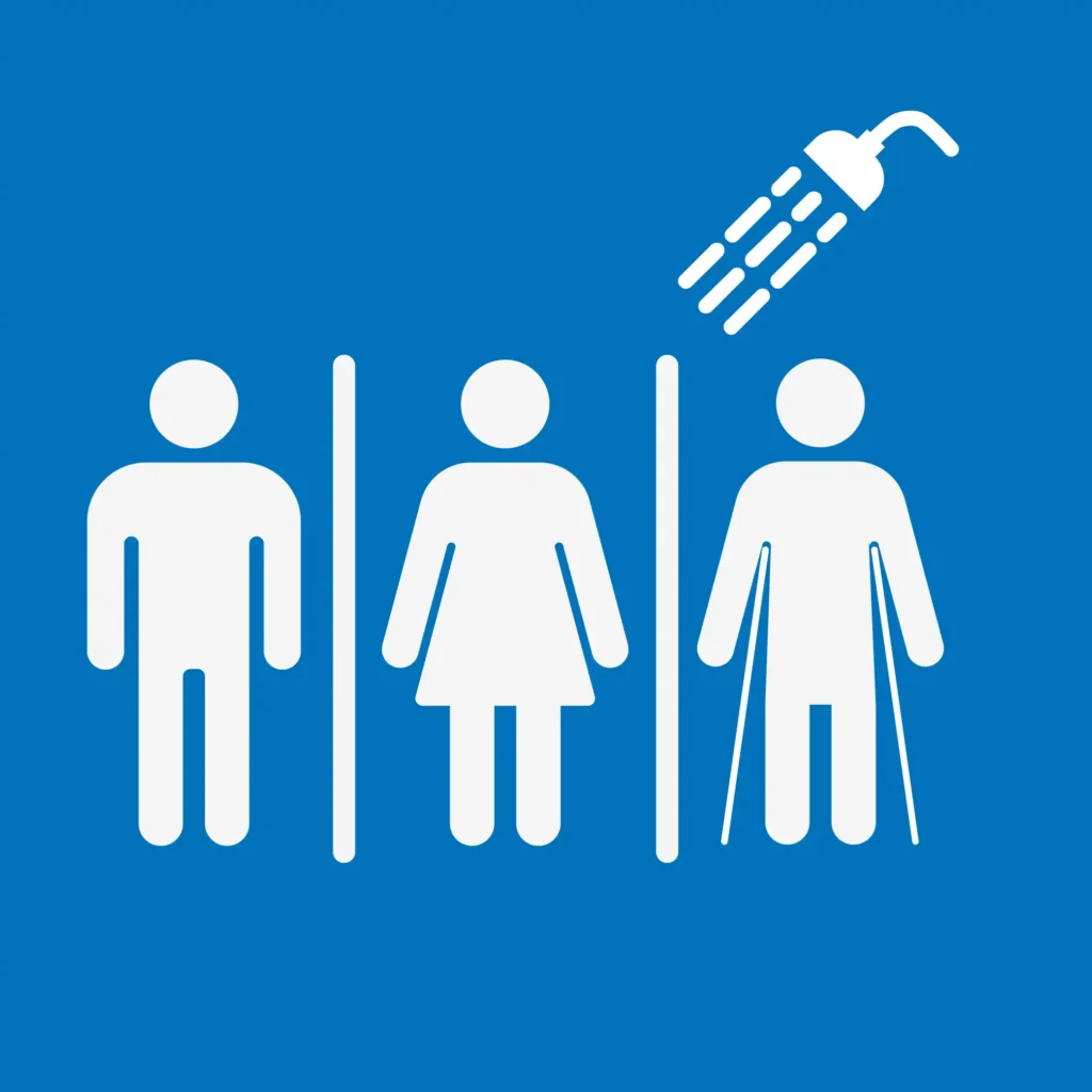 unisex shower with mobility access icon